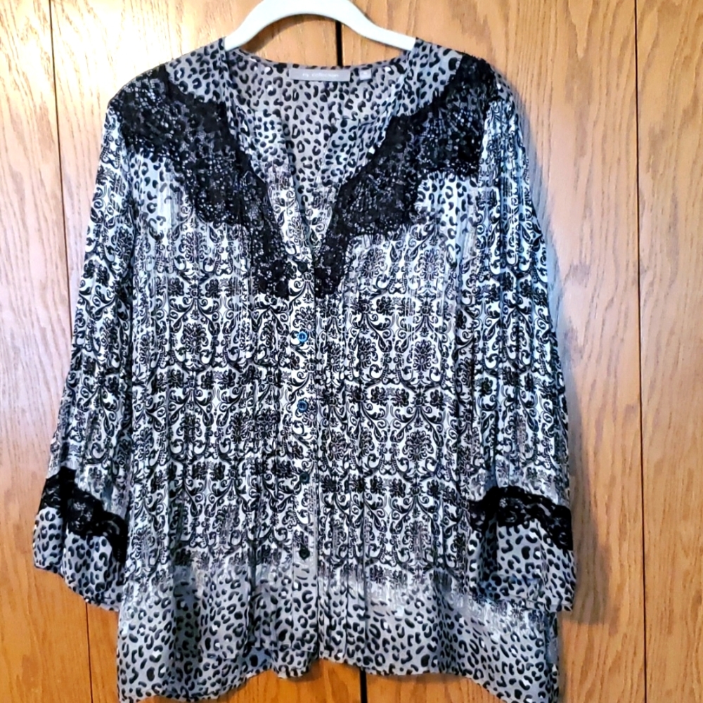 NY Collection button front gauze top